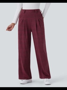 Halara High Waisted Pocket Wide Leg Baggy Houndstooth Plaid Casual Pants M #111